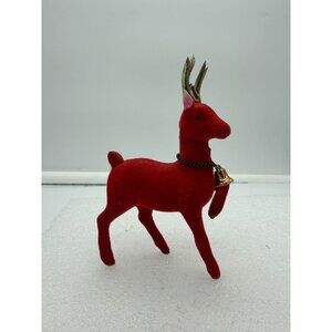 Vintage Napco Japan Red Flocked Prancing Deer Reindeer Christmas Decor